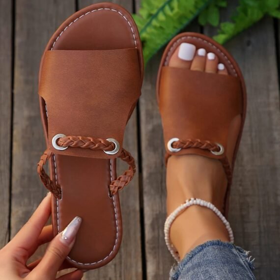 Brown Braided Straps Sandals