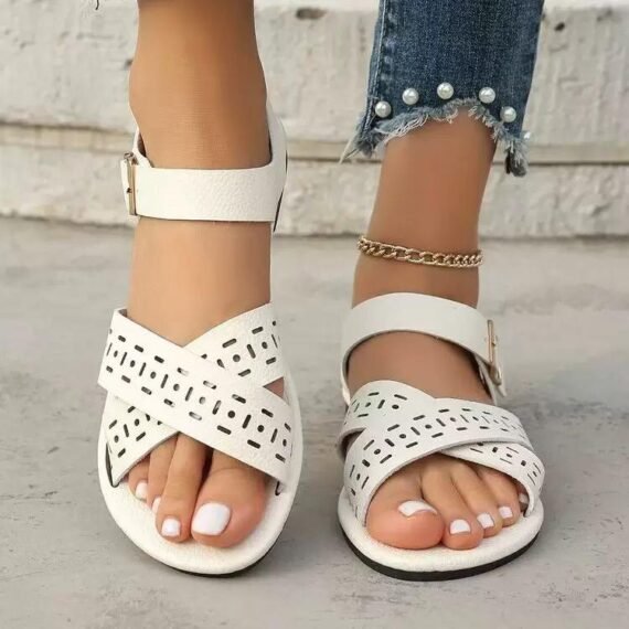  White Cross-Strap Sandals 