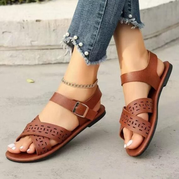 Brown Cross-Strap Sandals