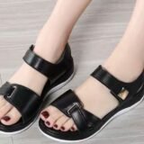 Women's black leather sandals