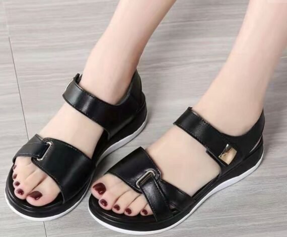 Women's black leather sandals