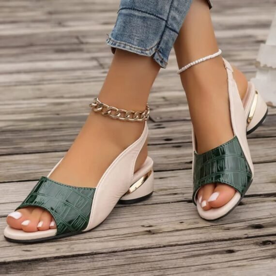 Green Women's Chunky Low Heeled Sandals