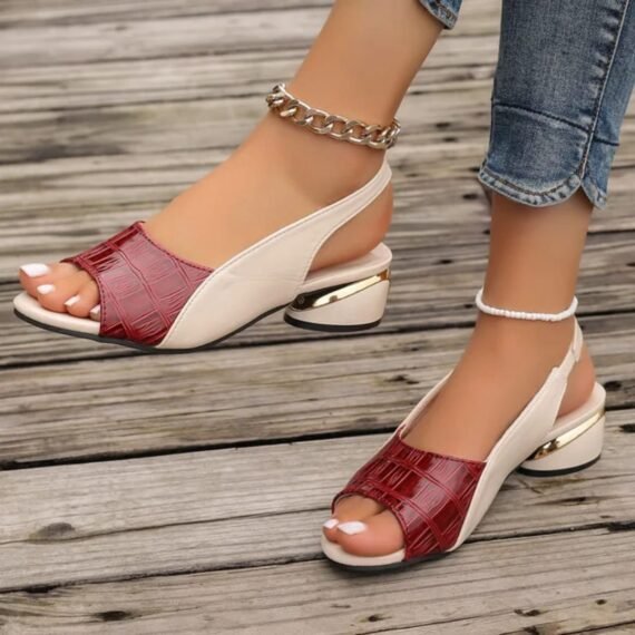 Red Women's Chunky Low Heeled Sandals