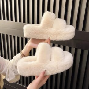 Cozy up in style with these ultra-soft fluffy platform slippers – comfort meets elevated fashion.