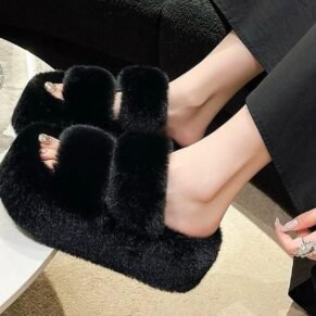 Cozy up in style with these ultra-soft fluffy platform slippers – comfort meets elevated fashion.
